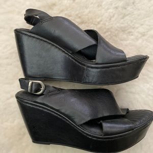 Born Emmy Black Leather Wedges. LIKE NEW!